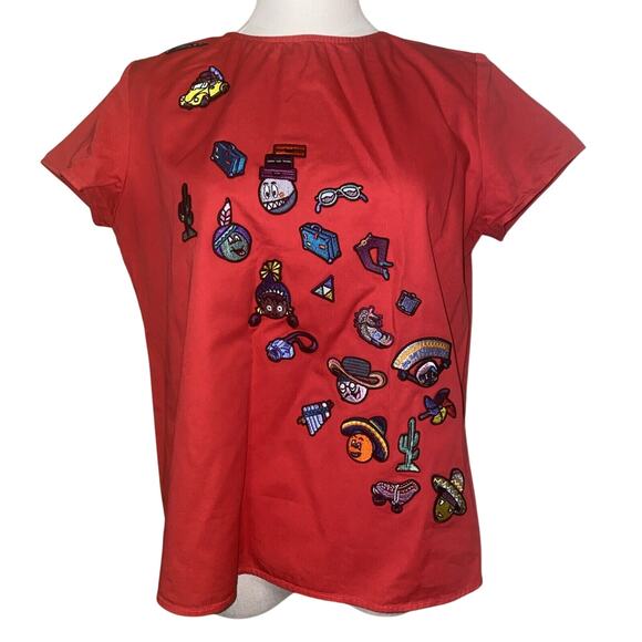 Mira Mikati Red Shirt w Patches Small - Picture 1 of 11